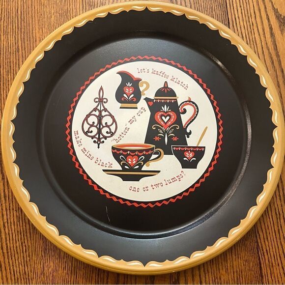 Vintage Coffee & Tea Serving Tray “Kaffee Klatch” MCM Midcentury Modern Black - Picture 1 of 13